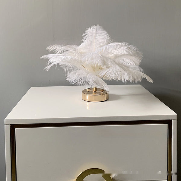 Lámpara de Mesa Táctil con Plumas Naturales - Iluminación Decorativa Premium - Image 6