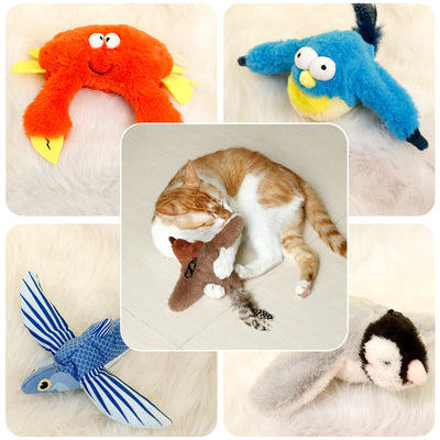 Plush woodpecker pet toy with a red crest, black and white body, speckled gray wings, and black tail feathers. - Image 3