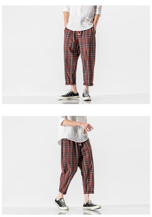 Pantalones Casuales a Cuadros Estilo Asiático con Detalles Desgastados - Image 10
