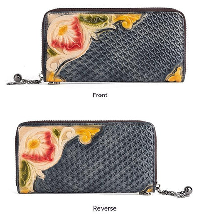Cartera de Cuero Mediana Pintada a Mano con Árbol Retro - Image 7