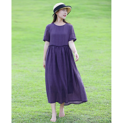 Vestido de Ramio para Mujer con Cuello Redondo y Mangas Cortas con Encaje - Image 4