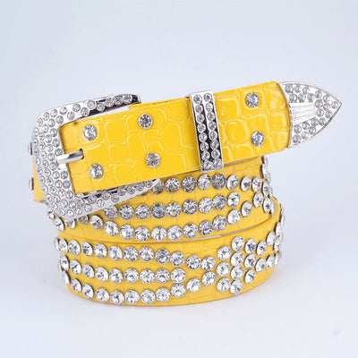 Cinturón para Mujer de Cuero Ancho Brillante con Tachuelas de Diamante