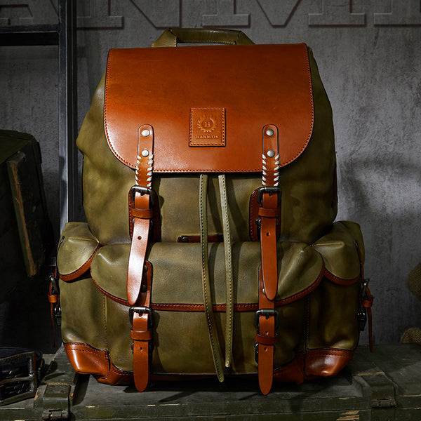 Mochila de Viaje Cuero Genuino Gran Capacidad para Hombre