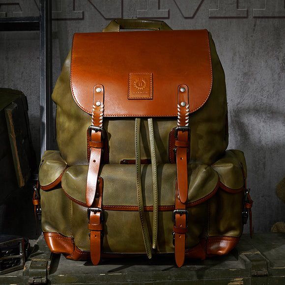 Mochila de Viaje Cuero Genuino Gran Capacidad para Hombre