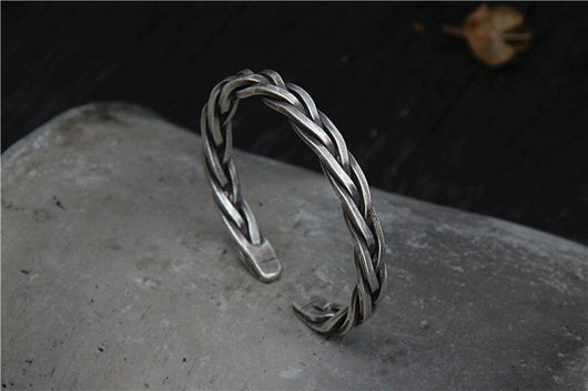 Pulsera de Plata S925 Tejida con Cuerda de Cáñamo Vintage para Hombre - Image 9