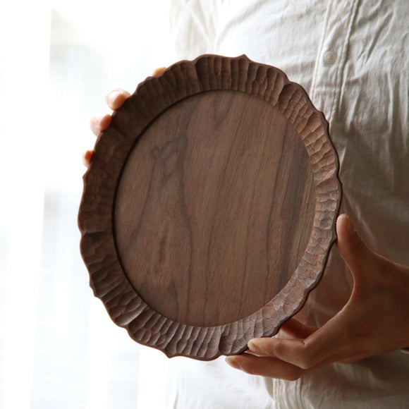 Bandeja de Té Japonesa Artesanal en Madera con Encaje Tallado a Mano