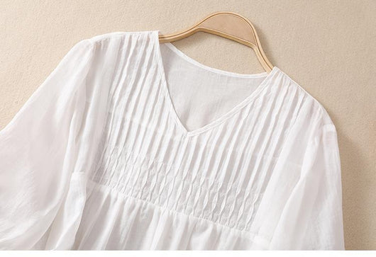 Blusa Suelta de Algodón y Lino con Cuello V - Image 17