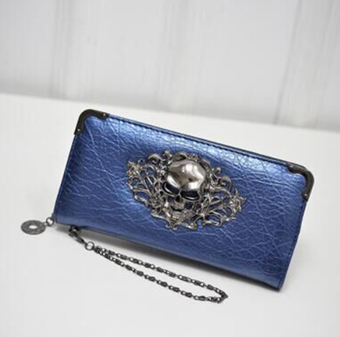 Billetera Larga para Mujer con Diseño Calavera y Flores - Cartera de Cuero PU con Cierre de Cremallera - Image 4