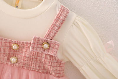 Vestido Falda Princesa Coreana Niña Primavera Otoño Estilo Dos Piezas con Tirantes - Image 3