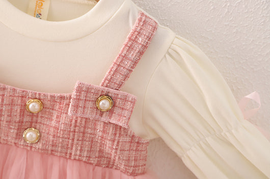 Vestido Falda Princesa Coreana Niña Primavera Otoño Estilo Dos Piezas con Tirantes - Image 3