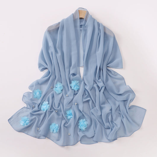 Pañuelo Artesanal de Gasa Perlada con Flores Bordadas y Cuentas - Image 17