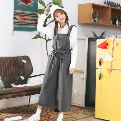 Pantalón Ancho Estilo Coreano de Cintura Alta con Peto Casual - Image 5