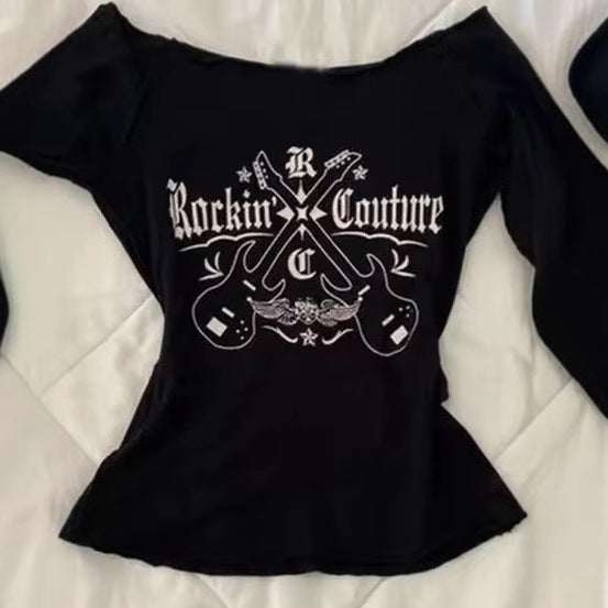 Blusa Larga Estampada Hombros Descubiertos Ajustada Efecto Reductor
