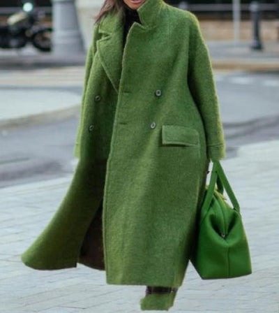 Blazer de Lana Verde Suelta con Solapa - Textura Premium para Commuter - Image 5