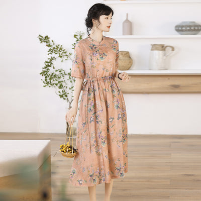 Vestido Cheongsam Retro Mujer Estampado Literario en Ramio - Image 10