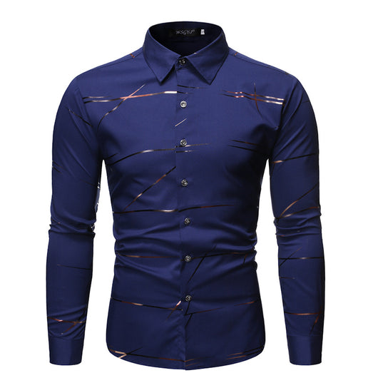 Camisa Manga Larga con Diseño de Cuello y Estampado Dorado para Hombre - Image 16