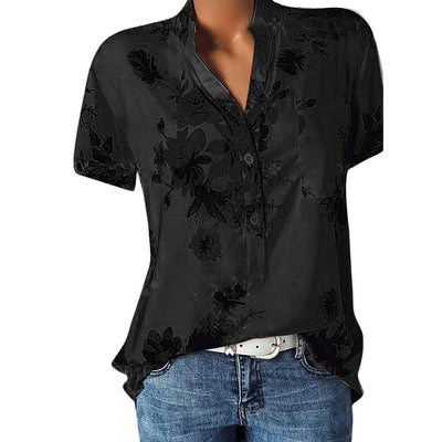Blusa Estampada de Flores con Cuello en V y Manga Corta - Image 14