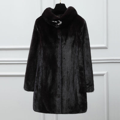 Abrigo de Visón para Mujer Cuello Solapa Largo Casual Ajustado - Image 5