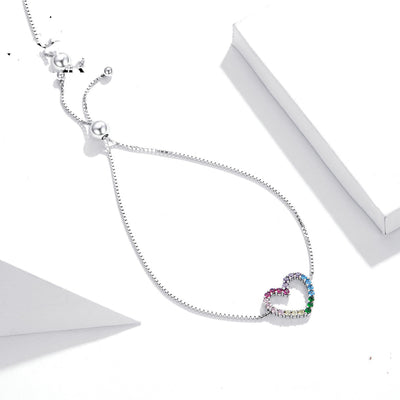 Pulsera de Corazón Plata Esterlina Arcoíris Ajustable - Joya del Amor - Image 8