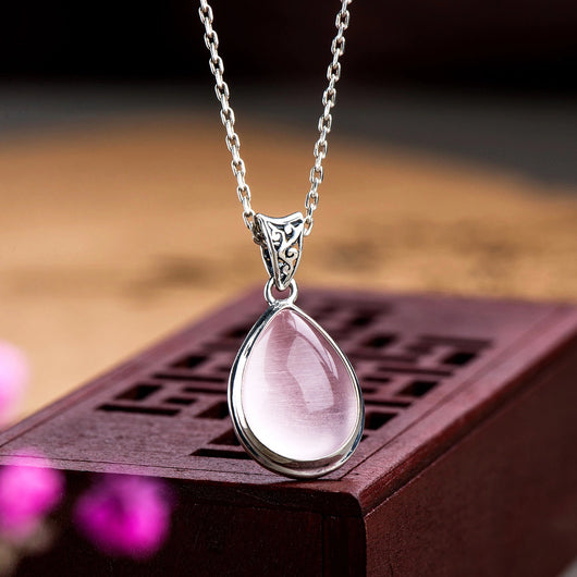 Collar Clavícula Plata 925 con Cuarzo Rosa Gota Brillante - Image 4