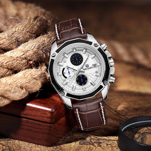 Reloj de Cuero Multifuncional para Hombre