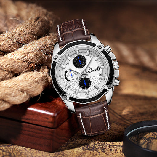 Reloj de Cuero Multifuncional para Hombre