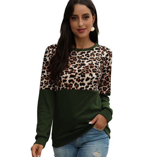 Camiseta Manga Larga Estampado Leopardo con Costura Decorativa para Mujer - Image 8