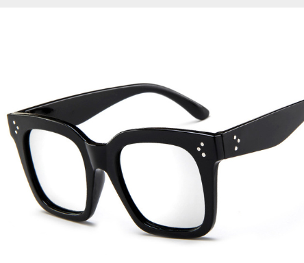 Matte black square-frame sunglasses with dark gray lenses and three white dot accents on each temple. - Image 9