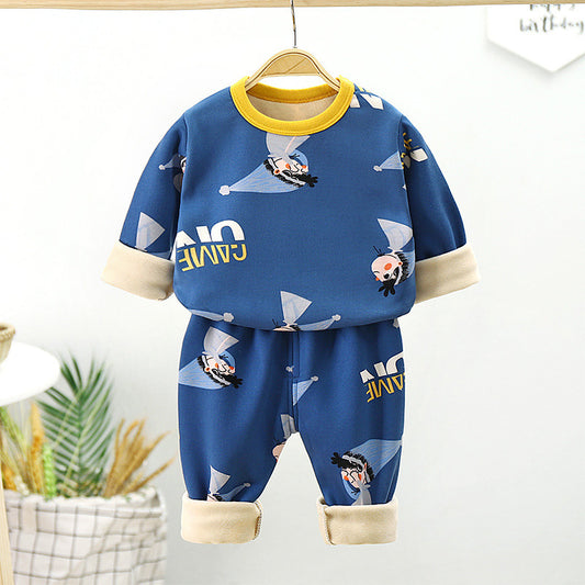 Conjunto de Ropa Térmica Infantil Algodón con Forro Polar Engrosado