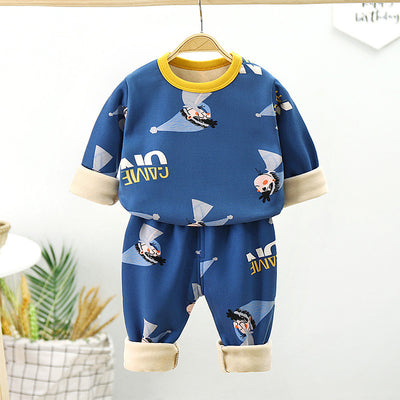 Conjunto de Ropa Térmica Infantil Algodón con Forro Polar Engrosado