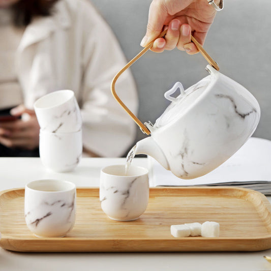 Juego de Té de Cerámica Japonesa con Patrón Mármol