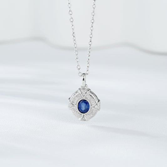 Collar Colgante de Zafiro Retro en Plata S925 - Cadena de Estilo Clásico