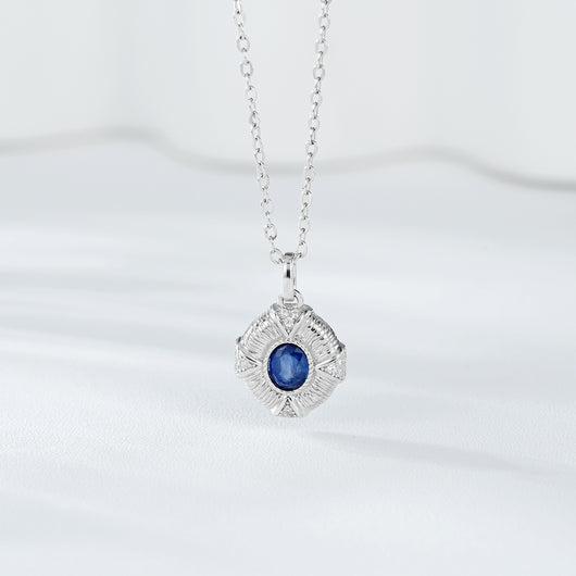 Collar Colgante de Zafiro Retro en Plata S925 - Cadena de Estilo Clásico