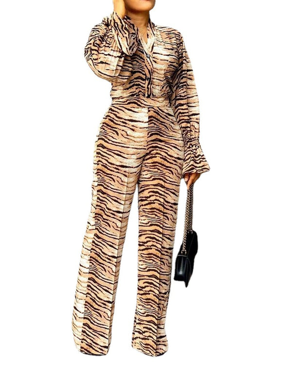 Pantalón Casual Estampado Leopardo con Costuras Decorativas