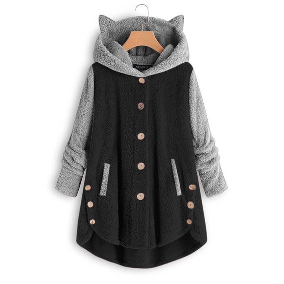 Sudadera con Capucha y Orejas de Gato - Abotonada y Peluche