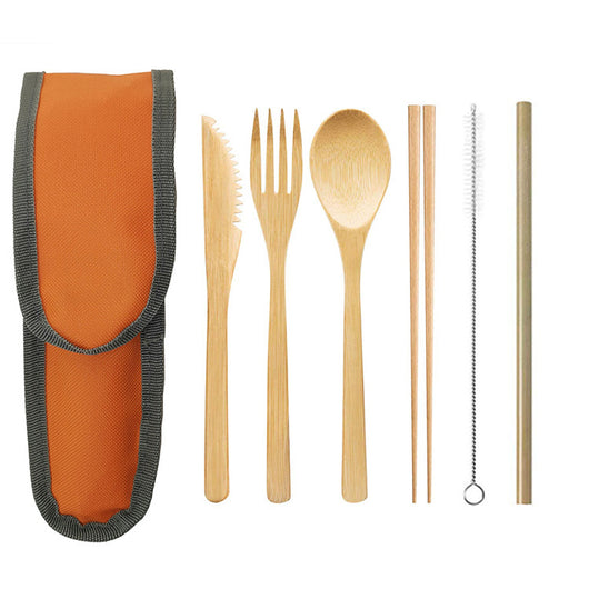 Set de Cubiertos Portátil de Bambú con Pajita Acero Inoxidable y Palillos - Image 10