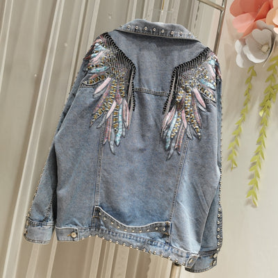 Chaqueta Denim con Alas Bordadas - Estilo Versátil y Casual - Image 4