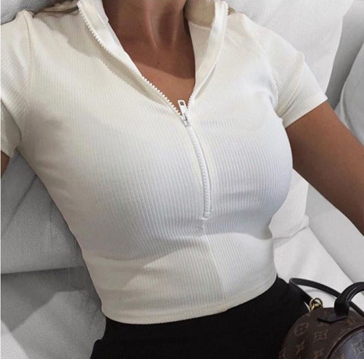 Top Deportivo Ajustado con Cuello Alto y Cierre, Manga Corta para Mujer - Image 5