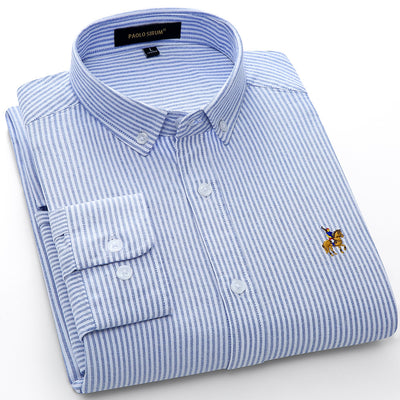 Camisa Oxford de Algodón con Bordado para Hombre - Manga Larga Talle Europeo - Image 7