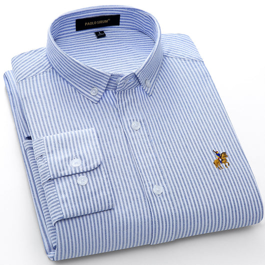 Camisa Oxford de Algodón con Bordado para Hombre - Manga Larga Talle Europeo - Image 7