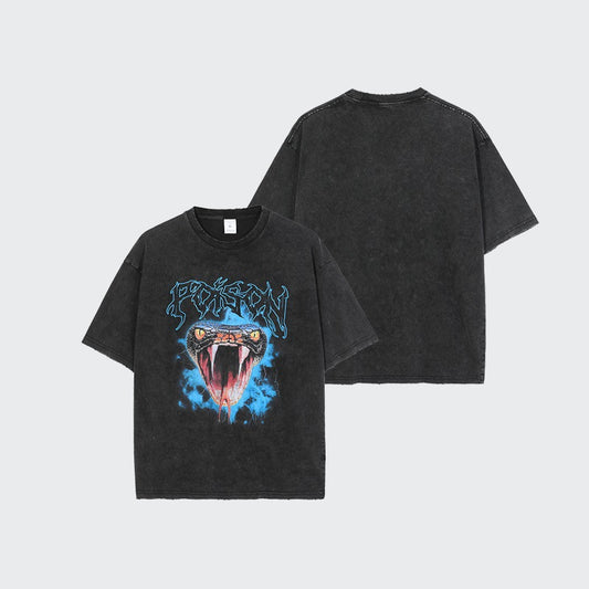Playera Vintage con Estampa de Cabeza de Serpiente Desgastada para Hombre