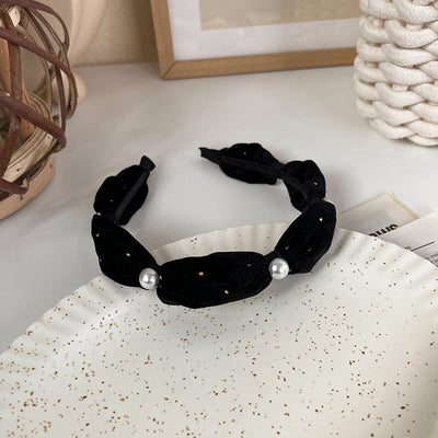 Diadema Vintage de Terciopelo con Lunares y Perlas Retorcida - Image 2