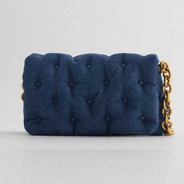 Bolso de Hombro Denim Acolchado Oversize Azul