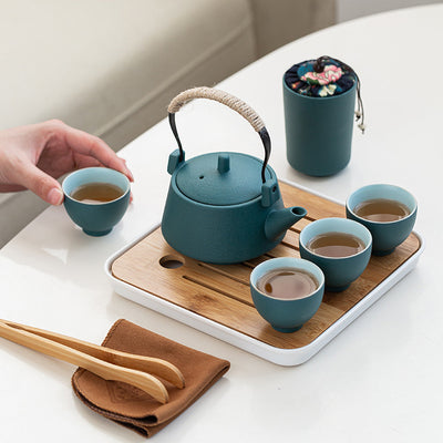 Juego de Té Portátil de Cerámica con Tetera y 4 Tazas para Viajes - Image 2