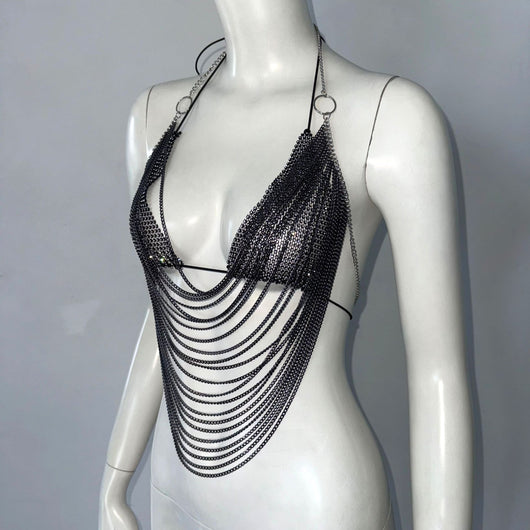 Conjunto de Dos Piezas: Top Halter Fishnet con Strass y Detalles Metálicos - Image 15