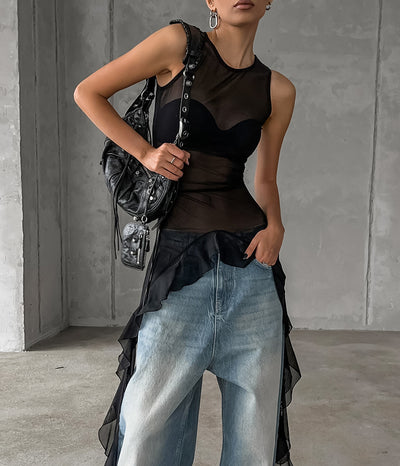 Top Maxi de Tul Negro con Volantes - Image 7