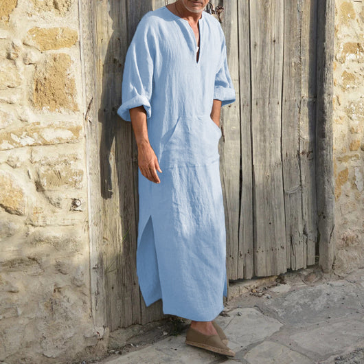 Camiseta Larga Hombre Algodón y Lino Premium Talla Grande - Image 8