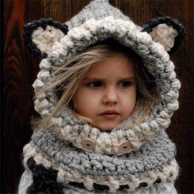 Gorros de Invierno Tejidos a Mano para Niñas con Bufanda Integrada Diseño Osito - Image 9