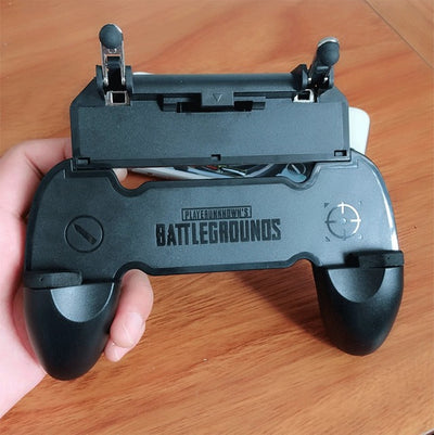 Black mobile gaming controller with 'BATTLEGROUNDS' text, featuring two top triggers and ergonomic hand grips. - Image 15