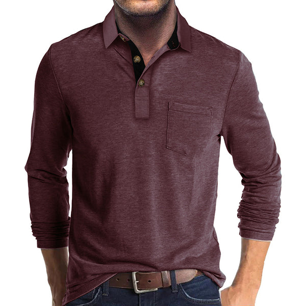 Camiseta Térmica de Cuello Solapa Manga Larga para Hombre